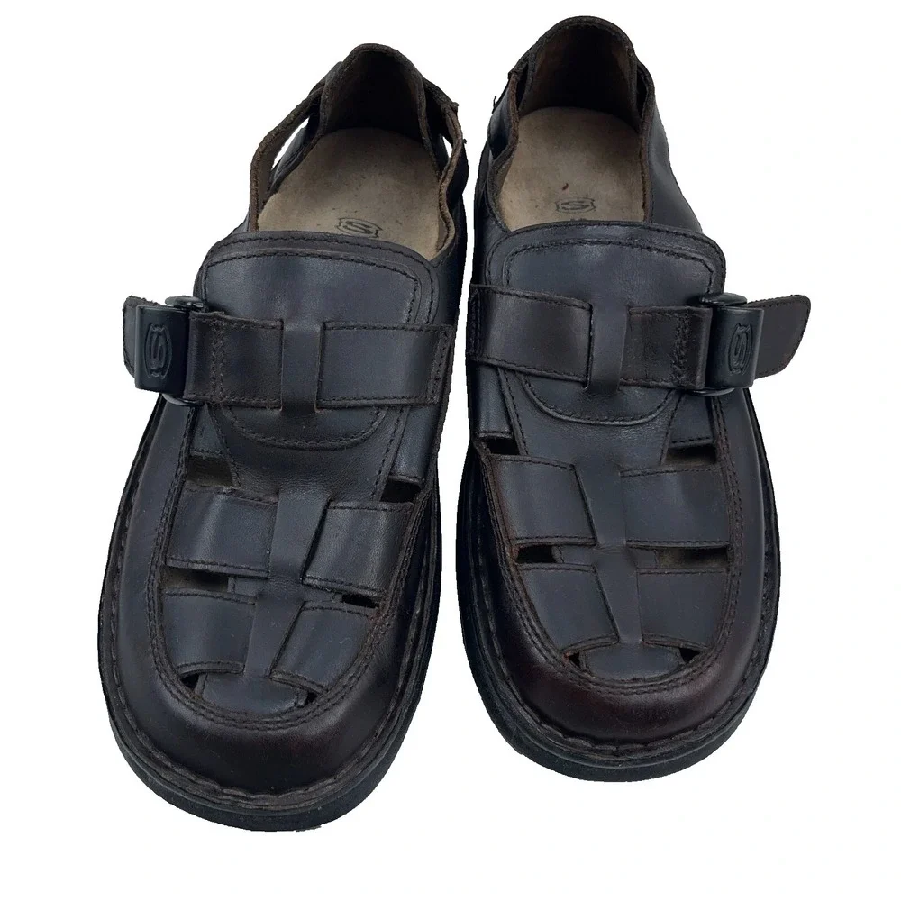 Vintage Y2K Sketchers Chunky Sandals Men 10 Brown Leather Fisherman Outdoor Boho